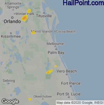 Hail Map for Palm Bay, FL Region on April 15, 2022