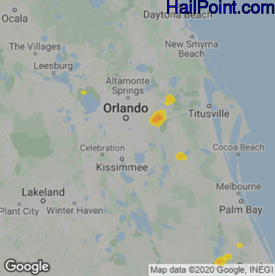 Hail Map for Orlando, FL Region on April 15, 2022