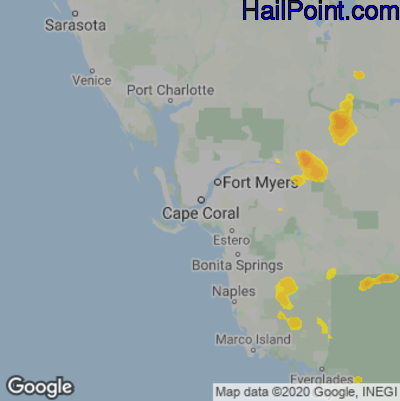 Hail Map for Cape Coral, FL Region on April 15, 2022