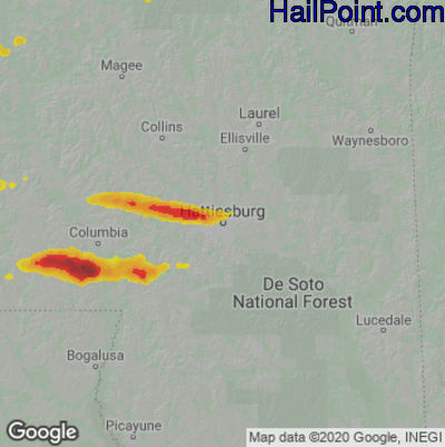 Hail Map for Hattiesburg, MS Region on April 15, 2022 