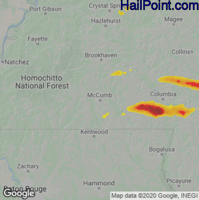 Hail Map for McComb, MS Region on April 15, 2022 