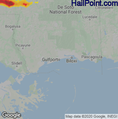 Hail Map for Gulfport, MS Region on April 15, 2022 