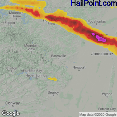 Hail Map for Batestville, AR Region on April 15, 2022