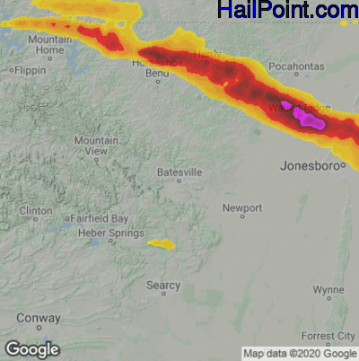 Hail Map for Batestville, AR Region on April 15, 2022 