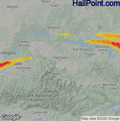 Hail Map for Harrison, AR Region on April 15, 2022 