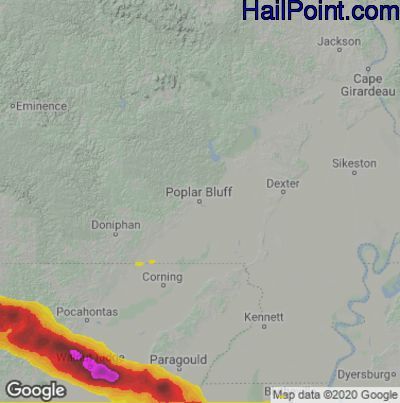 Hail Map for Poplar Bluff, MO Region on April 16, 2022
