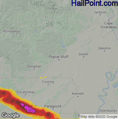 Hail Map for Poplar Bluff, MO Region on April 16, 2022 