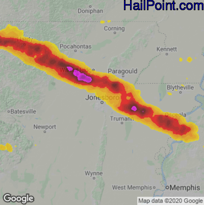 Hail Map for Jonesboro, AR Region on April 16, 2022