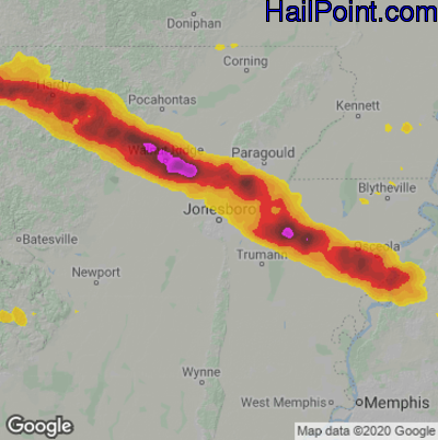 Hail Map for Jonesboro, AR Region on April 16, 2022 