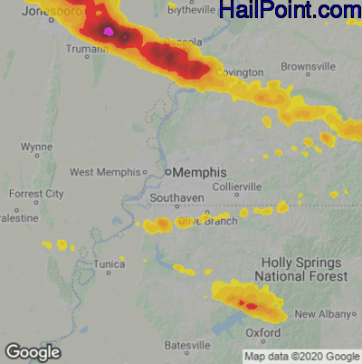 Hail Map for Memphis, TN Region on April 16, 2022 