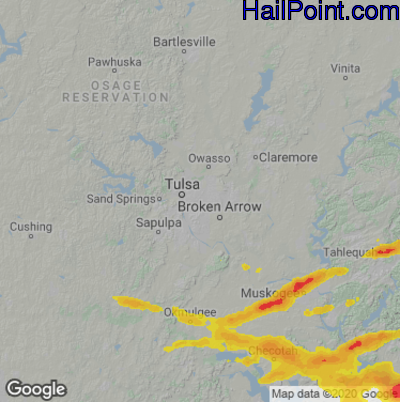Hail Map for Tulsa, OK Region on April 16, 2022