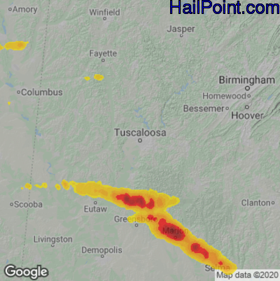 Hail Map for Tuscaloosa, AL Region on April 16, 2022 