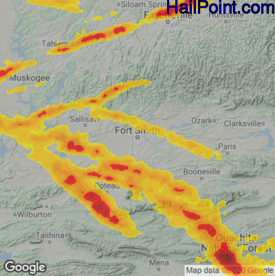 Hail Map for Forth Smith, AR Region on April 16, 2022 