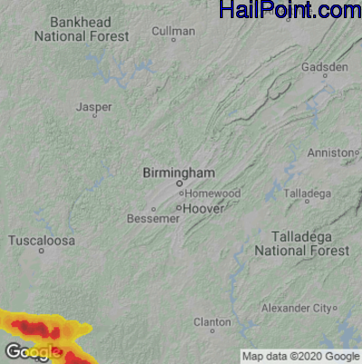 Hail Map for Birmingham, AL Region on April 16, 2022