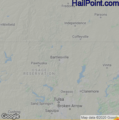 Hail Map for Bartlesville, OK Region on April 16, 2022