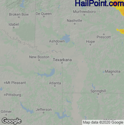 Hail Map for Texarkana, AR Region on April 16, 2022 