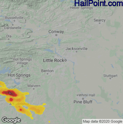 Hail Map for Little Rock, AR Region on April 16, 2022