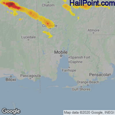 Hail Map for Mobile, AL Region on April 16, 2022 
