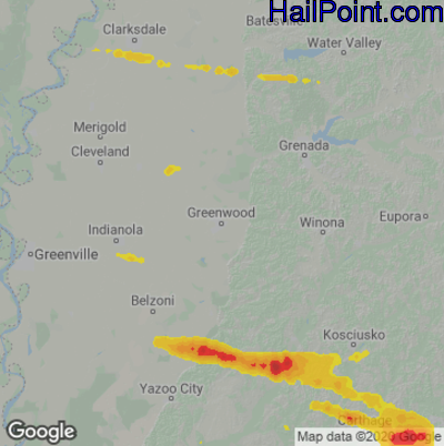 Hail Map for Greenwood, MS Region on April 17, 2022