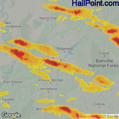 Hail Map for Jackson, MS Region on April 17, 2022