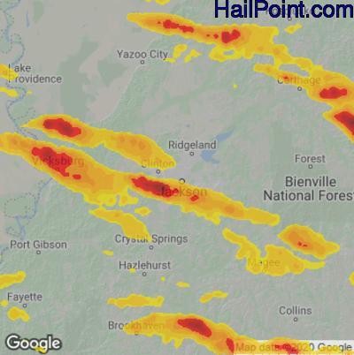 Hail Map for Jackson, MS Region on April 17, 2022 