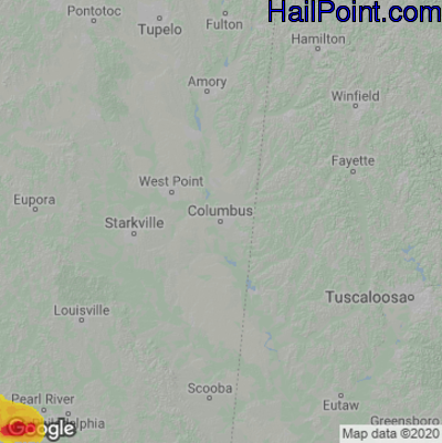 Hail Map for Columbus, MS Region on April 17, 2022