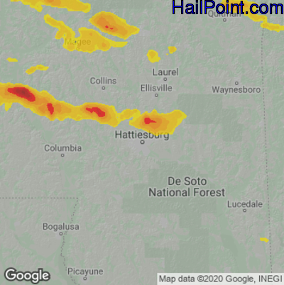 Hail Map for Hattiesburg, MS Region on April 17, 2022