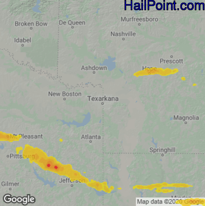 Hail Map for Texarkana, AR Region on April 17, 2022