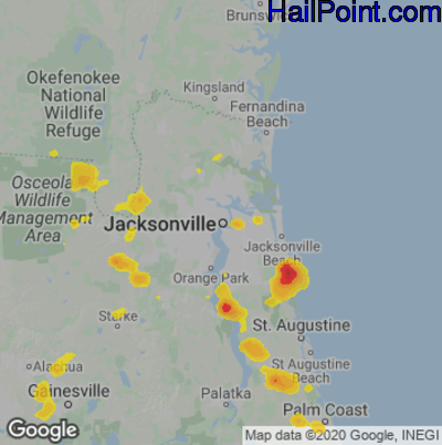 Hail Map for Jacksonville, FL Region on April 17, 2022 