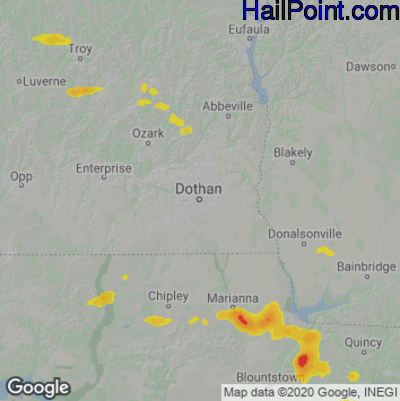 Hail Map for Dothan, AL Region on April 17, 2022