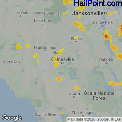 Hail Map for Gainesville, FL Region on April 17, 2022