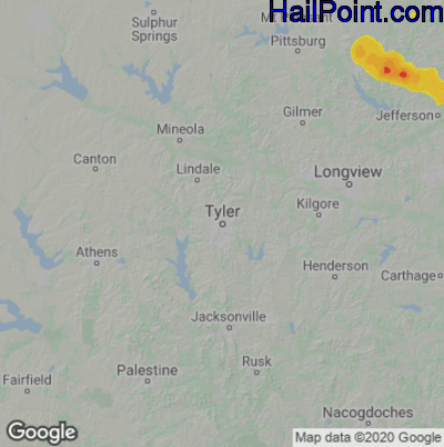 Hail Map for Tyler, TX Region on April 17, 2022 