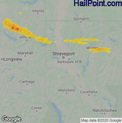 Hail Map for Shreveport, LA Region on April 17, 2022 