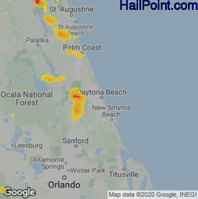 Hail Map for Daytona Beach, FL Region on April 17, 2022