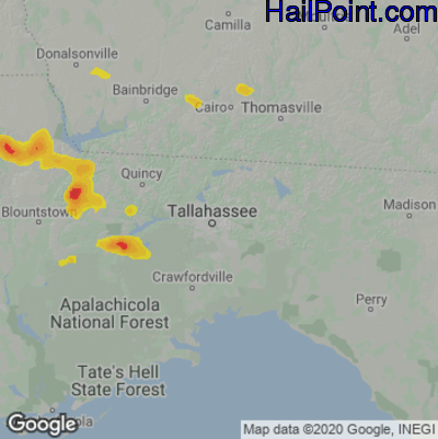 Hail Map for Tallahassee, FL Region on April 17, 2022 
