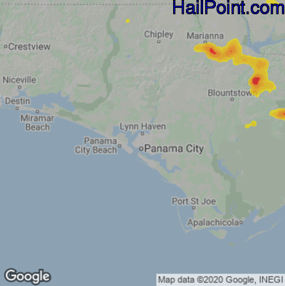 Hail Map for Panama City, FL Region on April 17, 2022