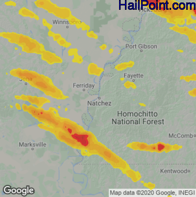 Hail Map for Natchez, MS Region on April 17, 2022