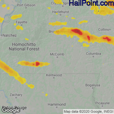 Hail Map for McComb, MS Region on April 17, 2022 