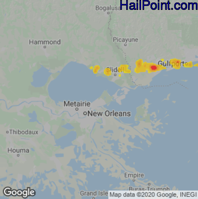 Hail Map for New Orleans, LA Region on April 20, 2022