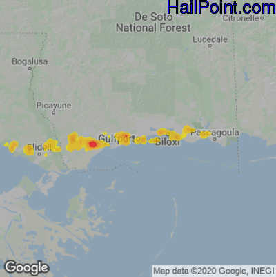 Hail Map for Gulfport, MS Region on April 20, 2022