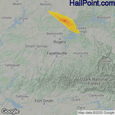 Hail Map for Fayetteville, AR Region on April 21, 2022 