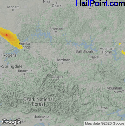 Hail Map for Harrison, AR Region on April 21, 2022