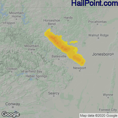 Hail Map for Batestville, AR Region on April 21, 2022