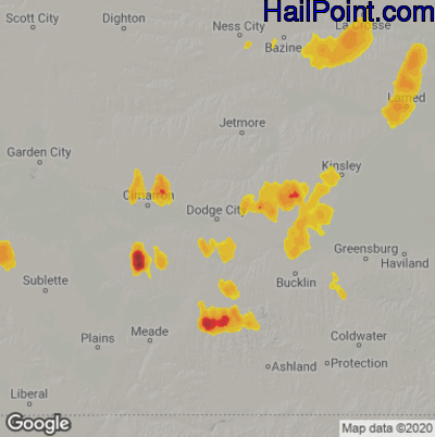 Hail Map for Dodge City, KS Region on April 21, 2022