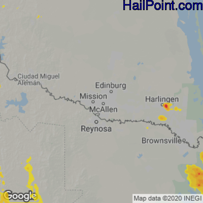 Hail Map for McAllen, TX Region on April 21, 2022 