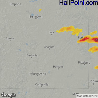 Hail Map for Chanute, KS Region on April 21, 2022