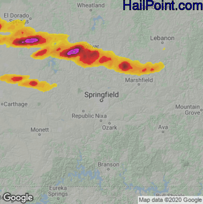 Hail Map for Springfield, MO Region on April 21, 2022