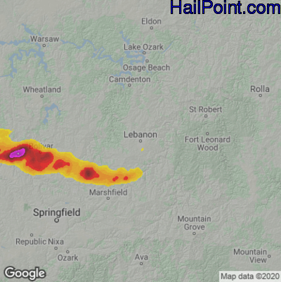 Hail Map for Lebanon, MO Region on April 21, 2022