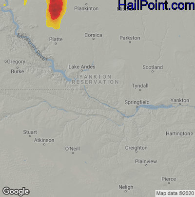 Hail Map for Grand Island, NE Region on April 22, 2022