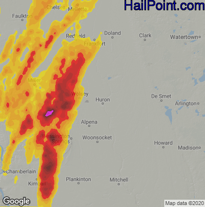 Hail Map for Huron, SD Region on April 22, 2022
